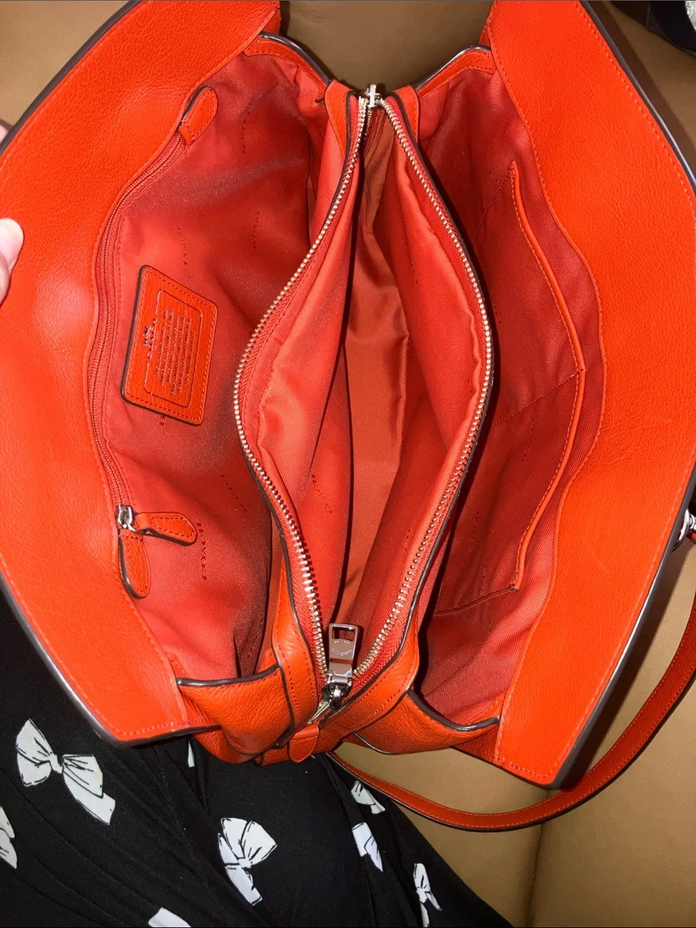 Coach Mercer Coral Red Pebbled Leather Satchel w/Crossbody Strap silver hardware